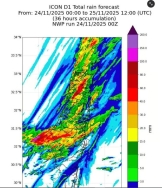 מפת משקעים ( 25/11/2025) באירוע הגשם החריג